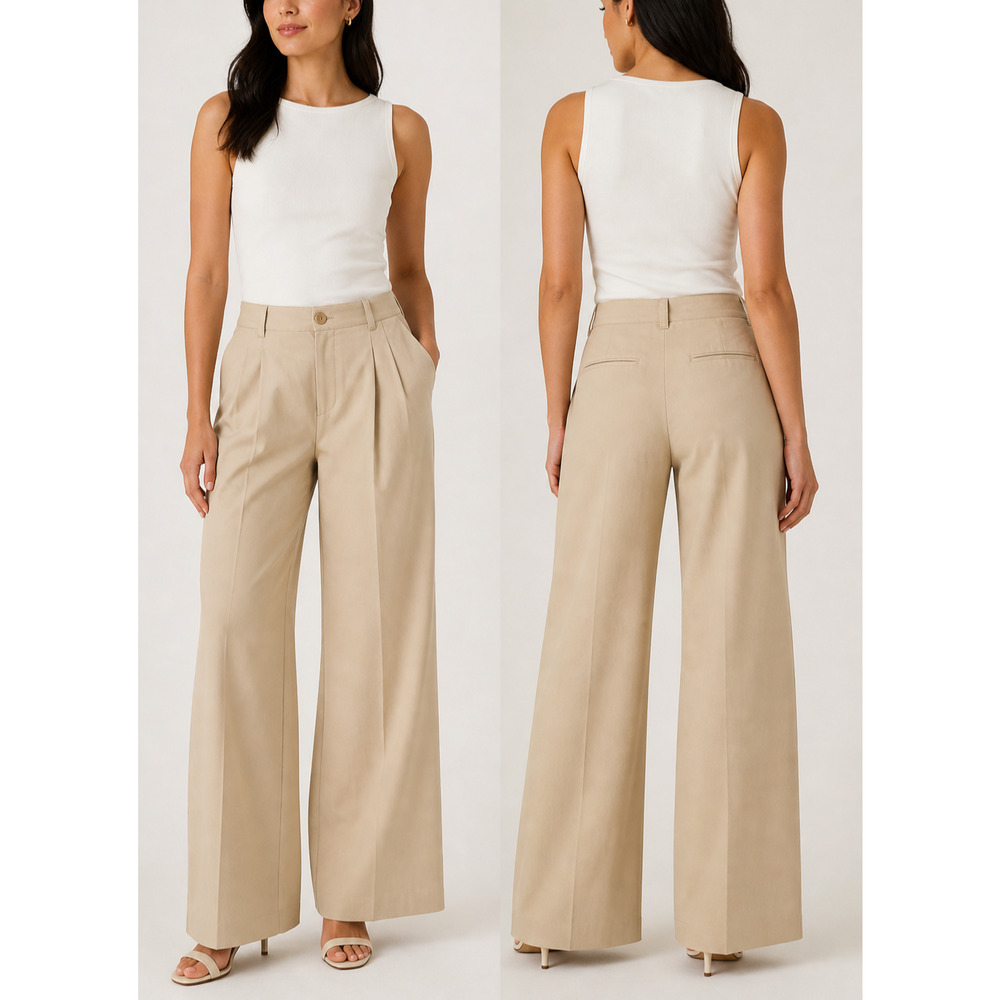 Club Monaco Wide Leg Trousers Size 12 Beige High Rise Pleated NWT